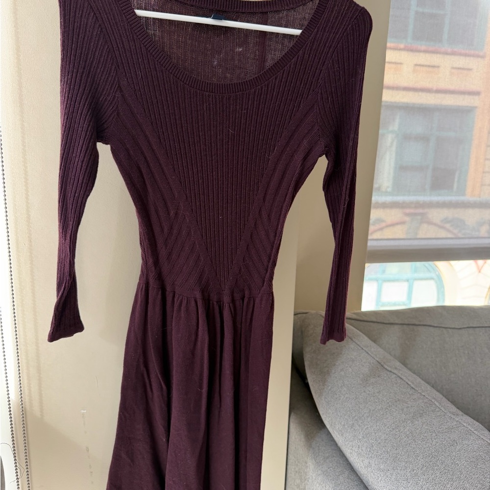 American Eagle Ribbed Long Sleeve Dress in Deep Plum